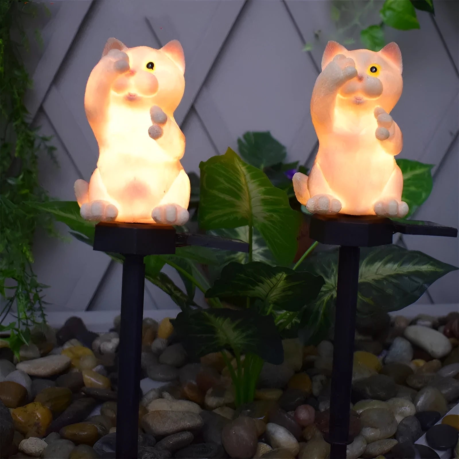 Brown cat-shaped solar lawn light for garden decoration with solar panel