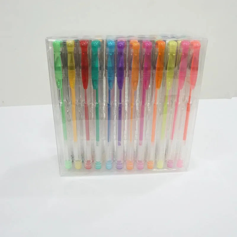 Set of 100 assorted colour gel pens with dual tips, shown in packaging.