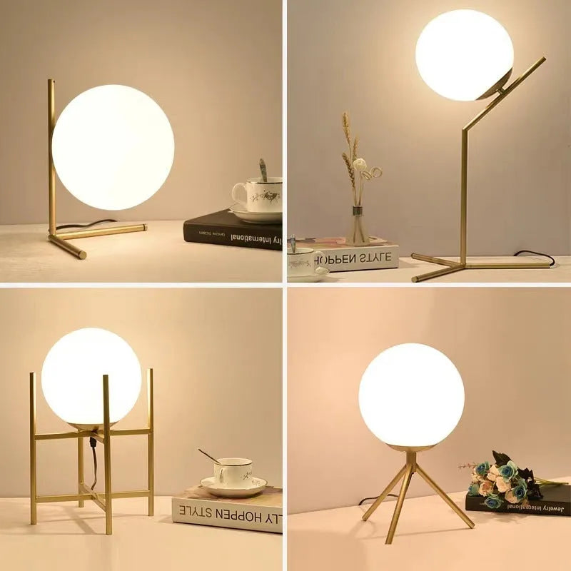 Creative LED table lamp with glass shade in three size options and three-tone light adjustment