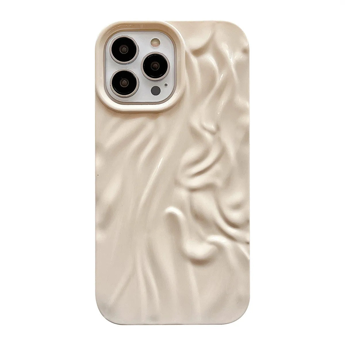 Ins-style water ripple silicone phone case for iPhone in milky white, showing textured surface.