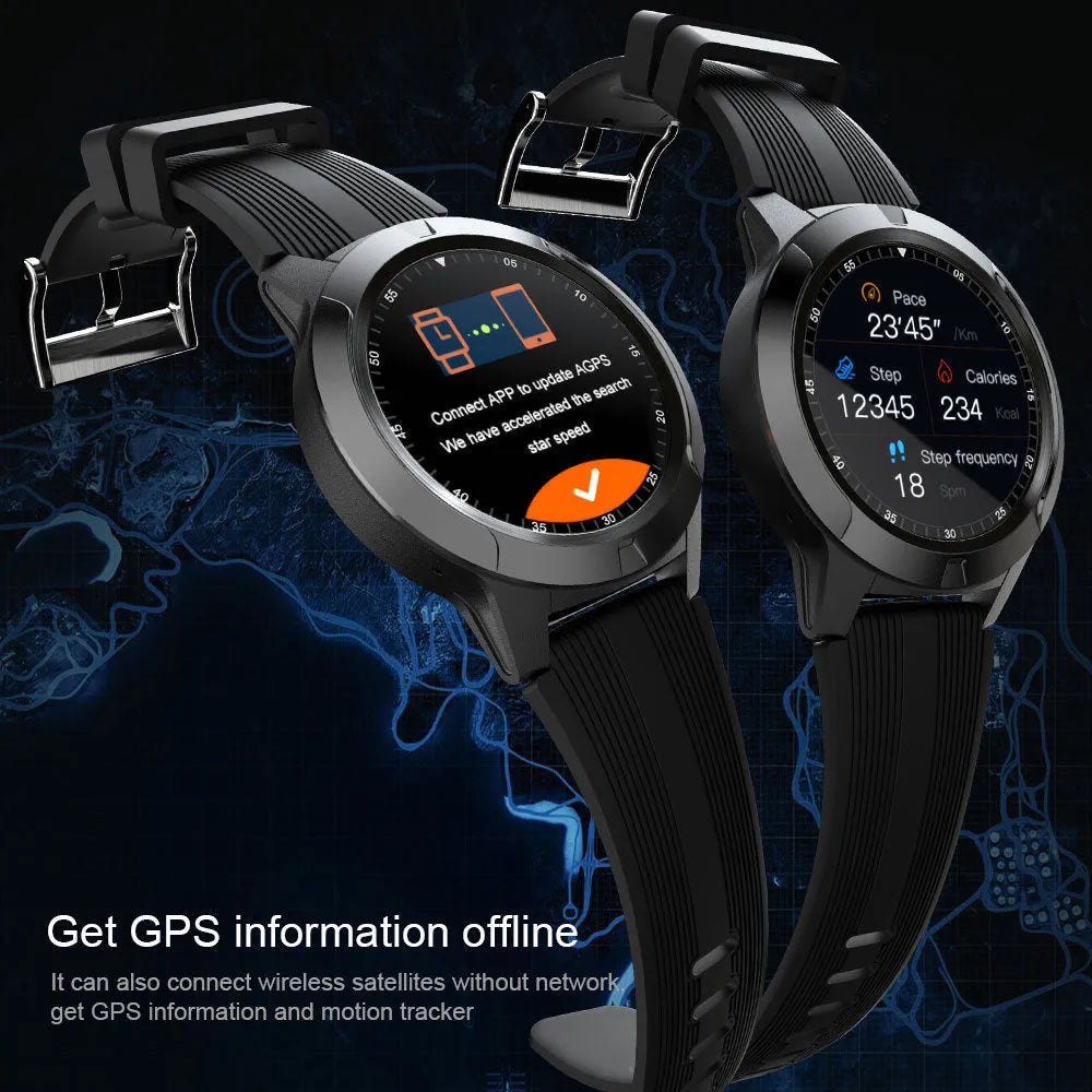 Black men's smart watch with Bluetooth calling and GPS exercise modes on a wrist