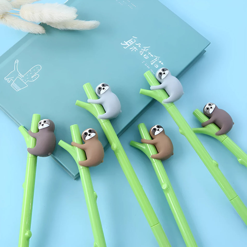 Small black cartoon signature pen with sloth design, 0.5mm tip, plastic barrel, 21.5cm length