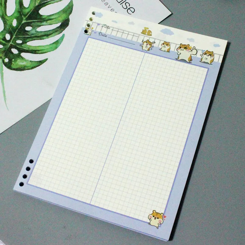 Colourful B5 loose-leaf refill paper packs with cartoon designs and PP shells