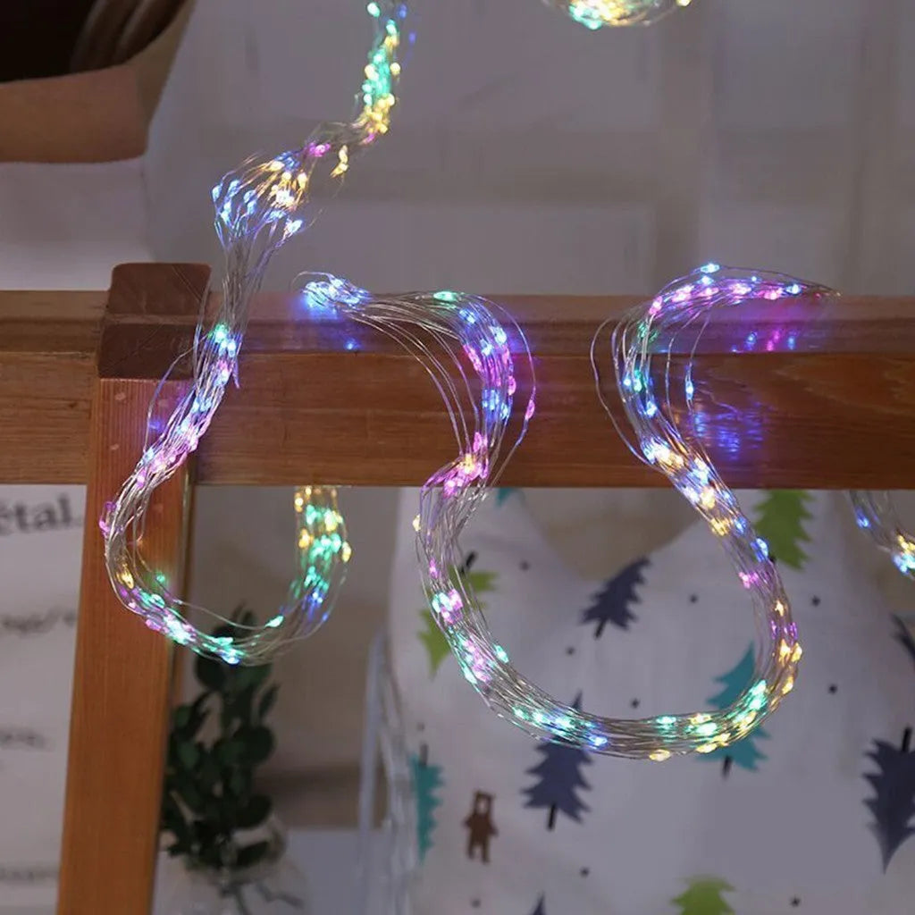 LED copper wire string lights 2m 200 lamp beads warm white silver wire sagging branches