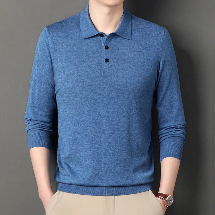 Men's long sleeve wool blend base shirt in medium gray, straight fit, for spring autumn