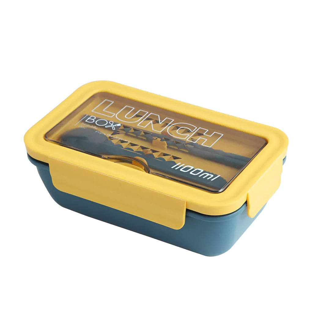 Four-layer partitioned plastic bento box lunch container in Nordic style with green, red, yellow colour options