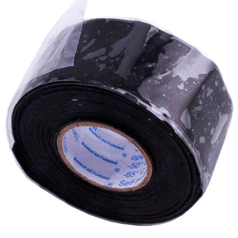 Black waterproof silicone repair tape, 3 metre roll, for leaky hoses, pipes and electrical insulation