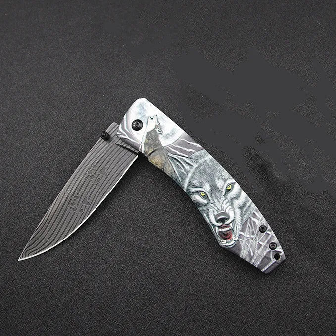 High hardness outdoor folding knife with 9cm 7cr17Mov stone wash stainless steel blade, closed length 120mm, in gift box
