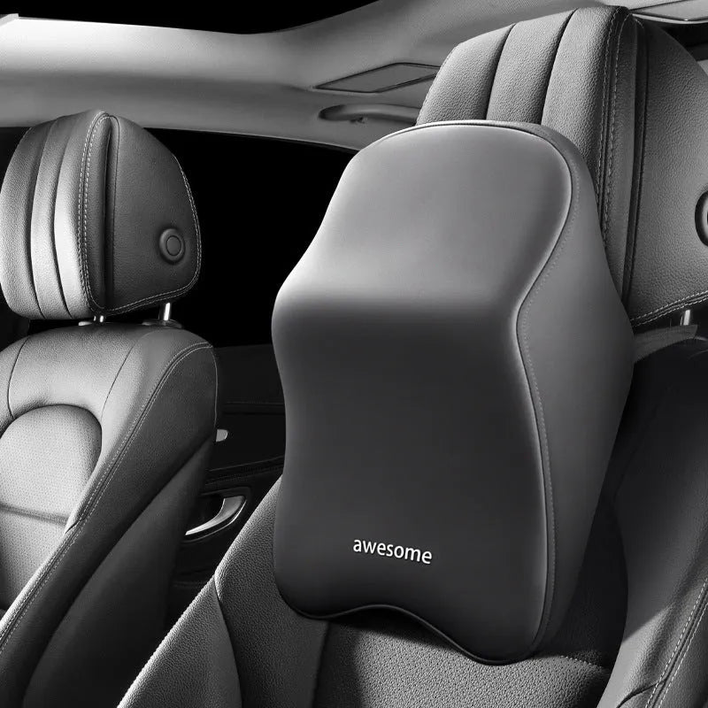 Geometric pattern memory foam car lumbar pillow and headrest in black colour option