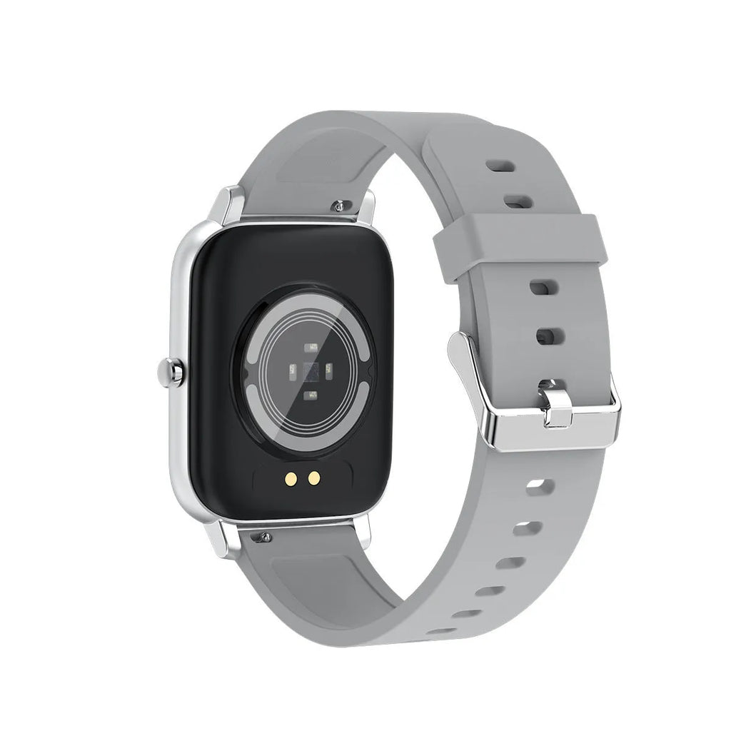 H80 black smart watch with 1.69-inch screen on a silicone strap, displaying ECG and heart rate data