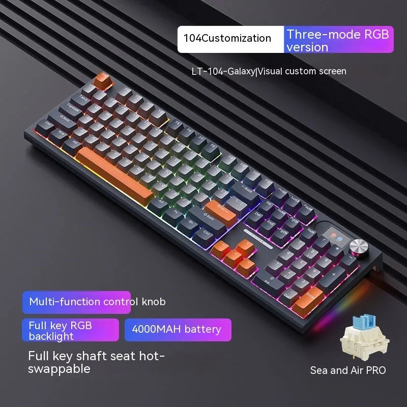 Mechanical keyboard with three connection modes showing Sea and Air Shaft Pro colour variant