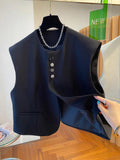 Loose fitting waistcoat universal bandage dress with pocket in beige or black solid colour