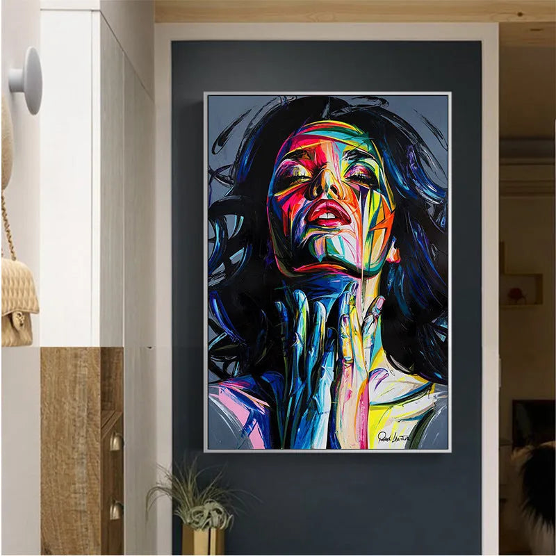 Black and white Smokey Girl portrait oil painting print on non-woven material, unframed.