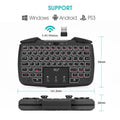 Wireless mini keyboard in black with USB receiver, compact ergonomic design for desktop use.