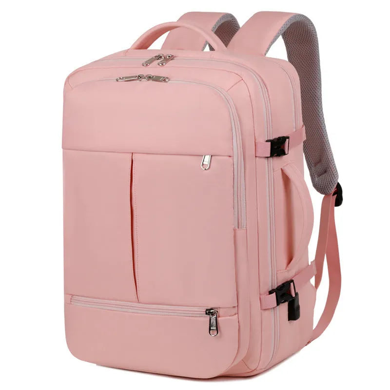 Waterproof Oxford cloth backpack with multiple pockets showing 15.6 inch laptop compartment in black colour