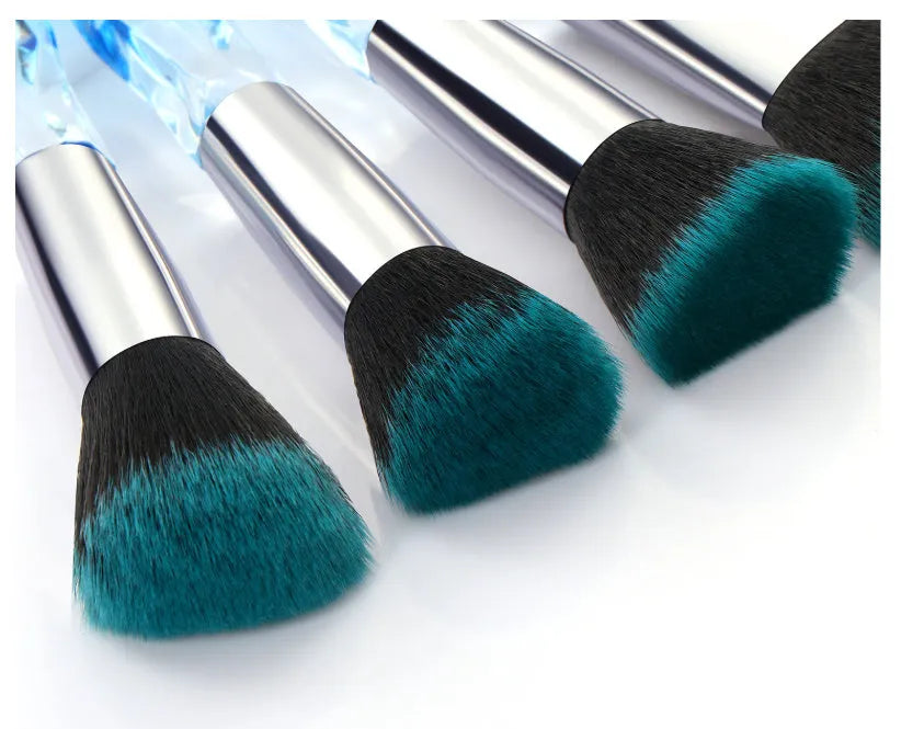 10 crystal diamond foundation brushes with synthetic bristles in black blue red yellow colour options