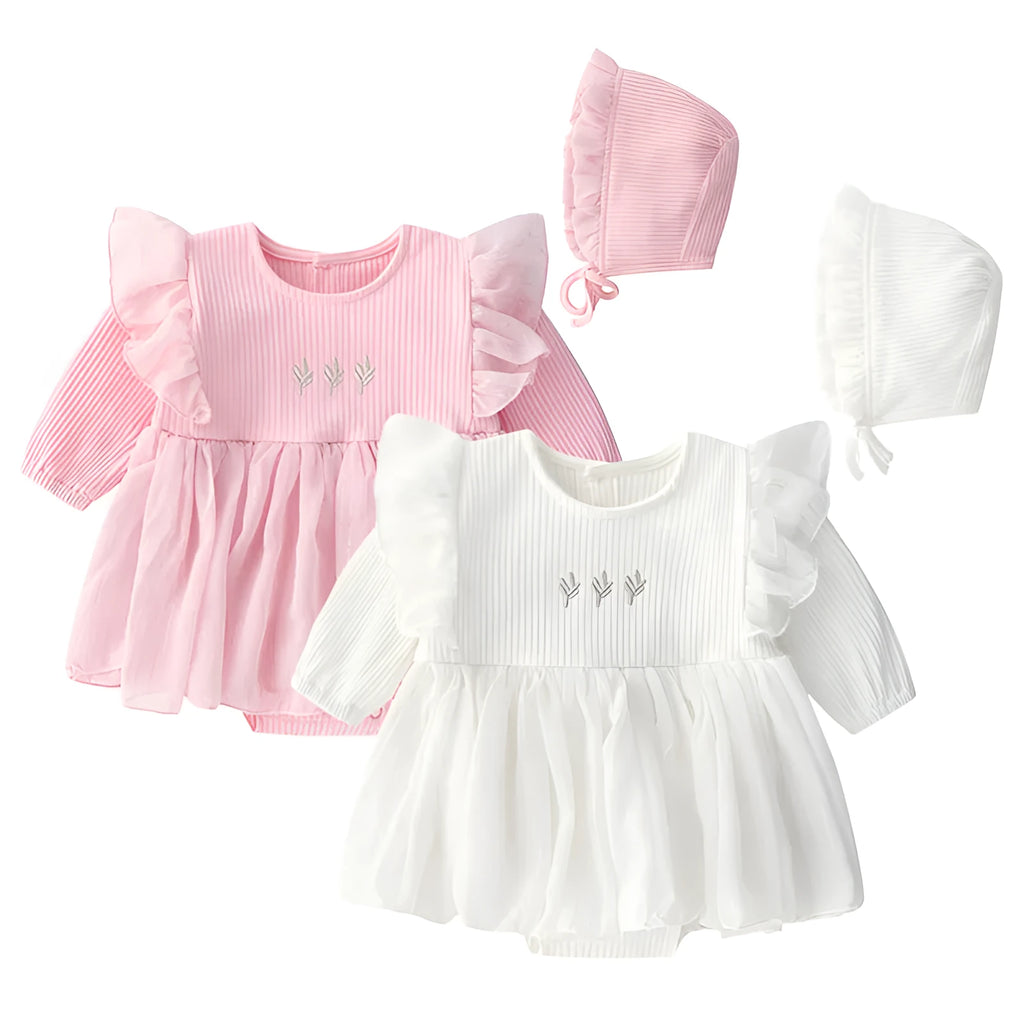 Soft cotton baby princess fluffy dress in pink, red, or white colour for toddlers.