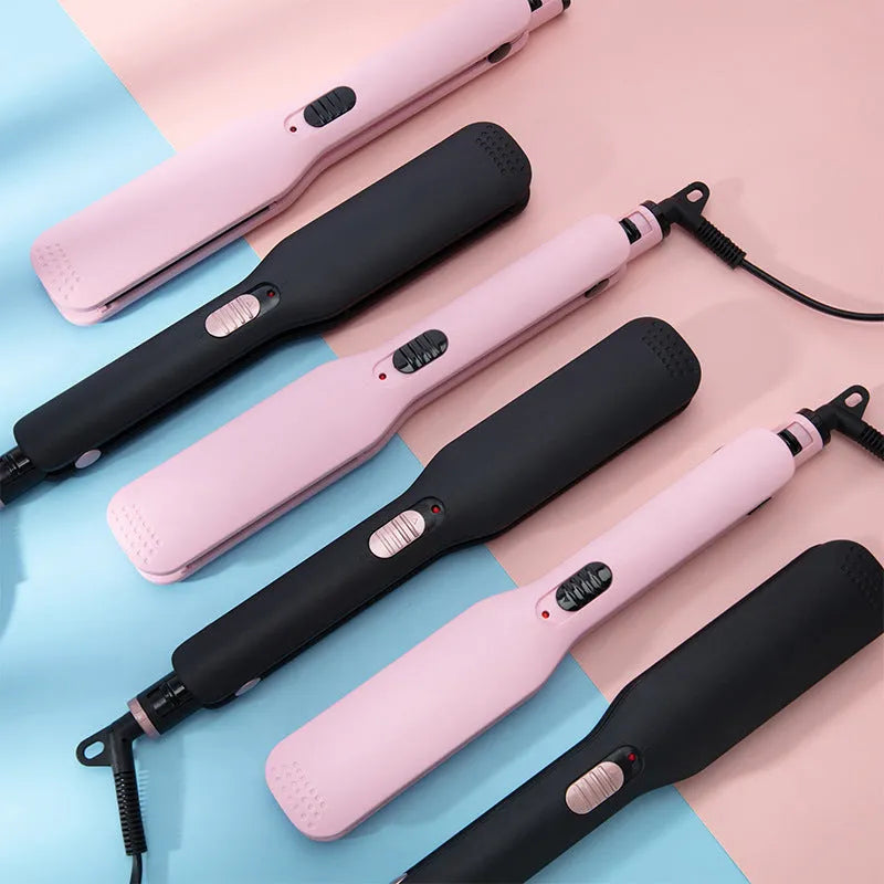 Black dual-use hair curler and straightener with 200°C PTC heating and LED display