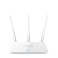 White wireless router with dual-band 2.4GHz and 5GHz support for wired broadband connections.
