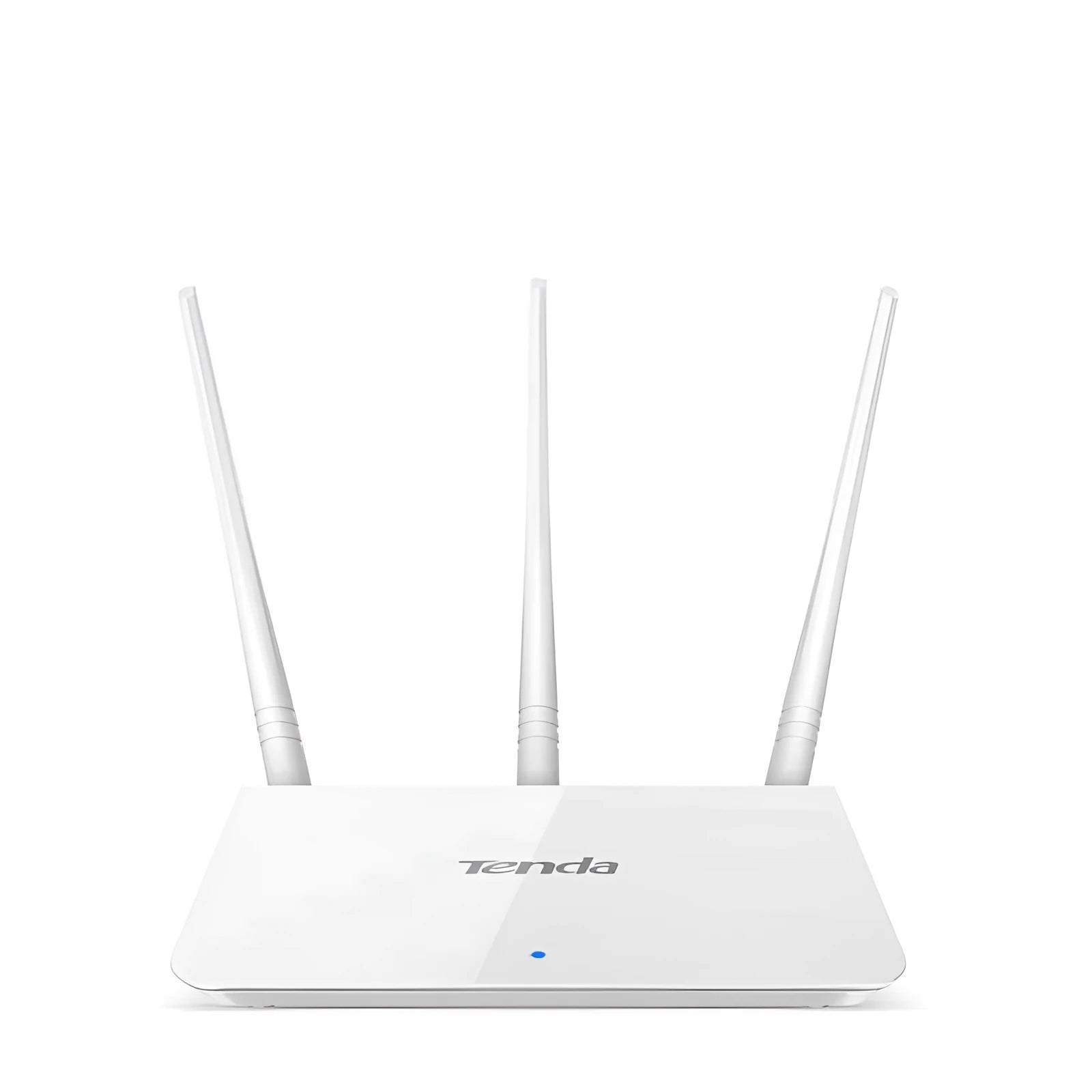 White wireless router with dual-band 2.4GHz and 5GHz support for wired broadband connections.