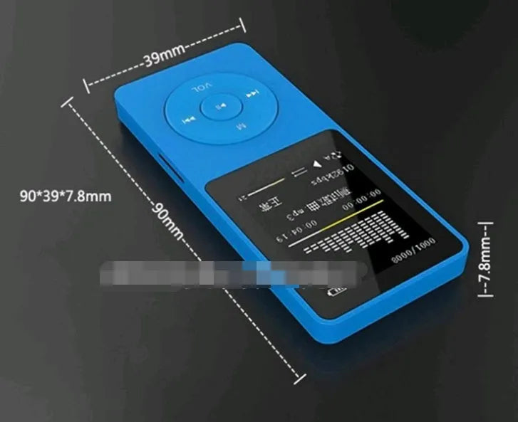 Compact black MP4 player with 1.8 inch colour screen showing media playback interface