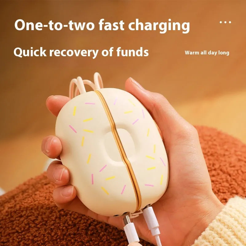 Magnetic two-in-one hand warmer in beige, pink or green with USB charging, lighting and double side heating