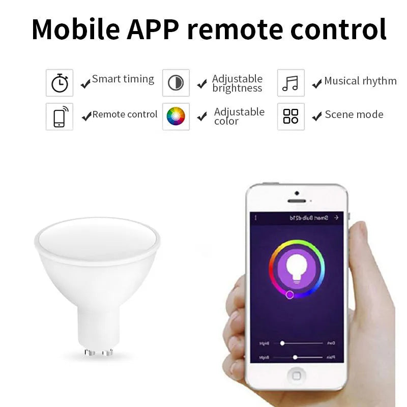 Smart GU10 RGBCCT LED spotlight with wifi control and compact 50mm diameter design