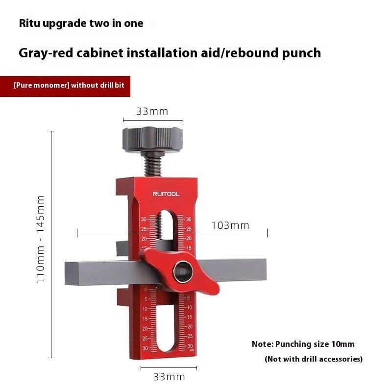 Aluminium alloy cabinet door installation aid with diamond-shaped 10mm guide plates for woodworking.