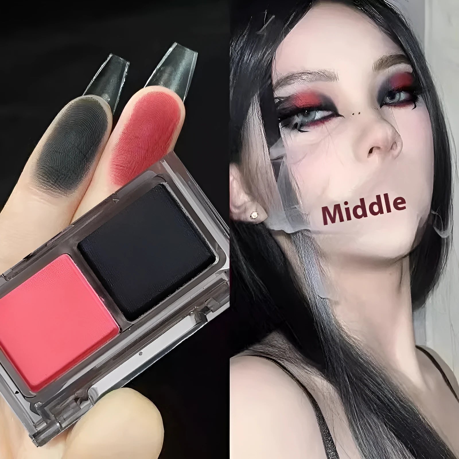 DIKALU two-tone pink and black eyeshadow plate with matte and shimmer finish