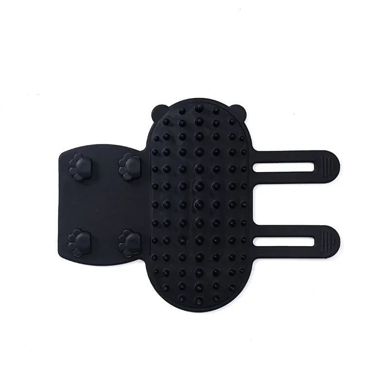 Adjustable silicone cat scratching comb mounted on a table leg in green colour.