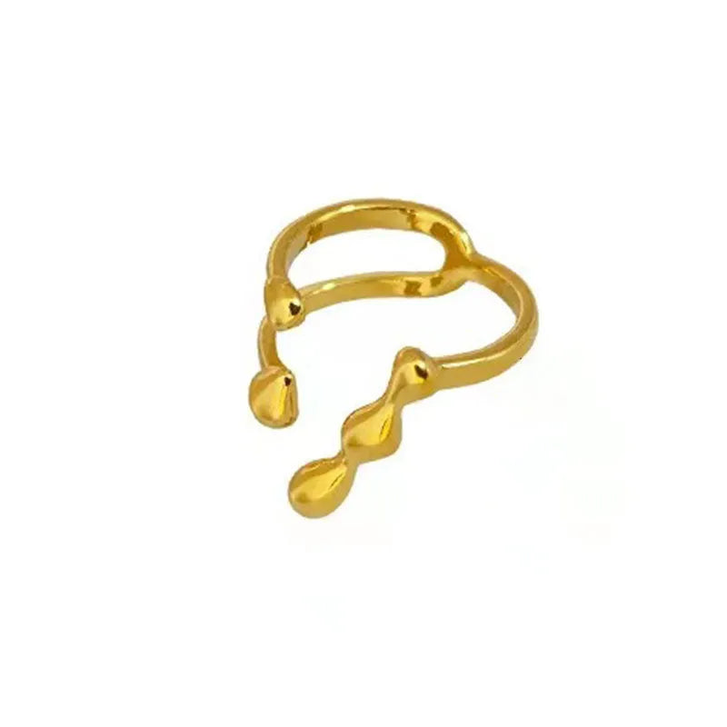 Brass opening ring with spherical elements in gold or silver finish, adjustable women's fashion jewellery