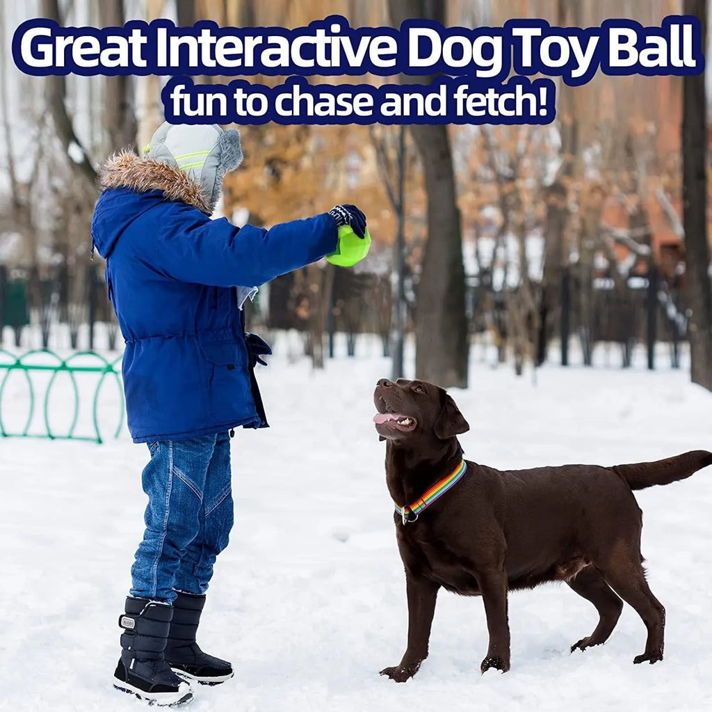 Green natural rubber squeaky ball dog chew toy for large breed dogs.
