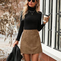 Women's high waist short skirt with stitching detail and front zipper in four colour options