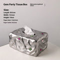 Ceramic tissue box holder in light luxury gem party style, shown in matte coconut milk white and silver electroplated finishes.