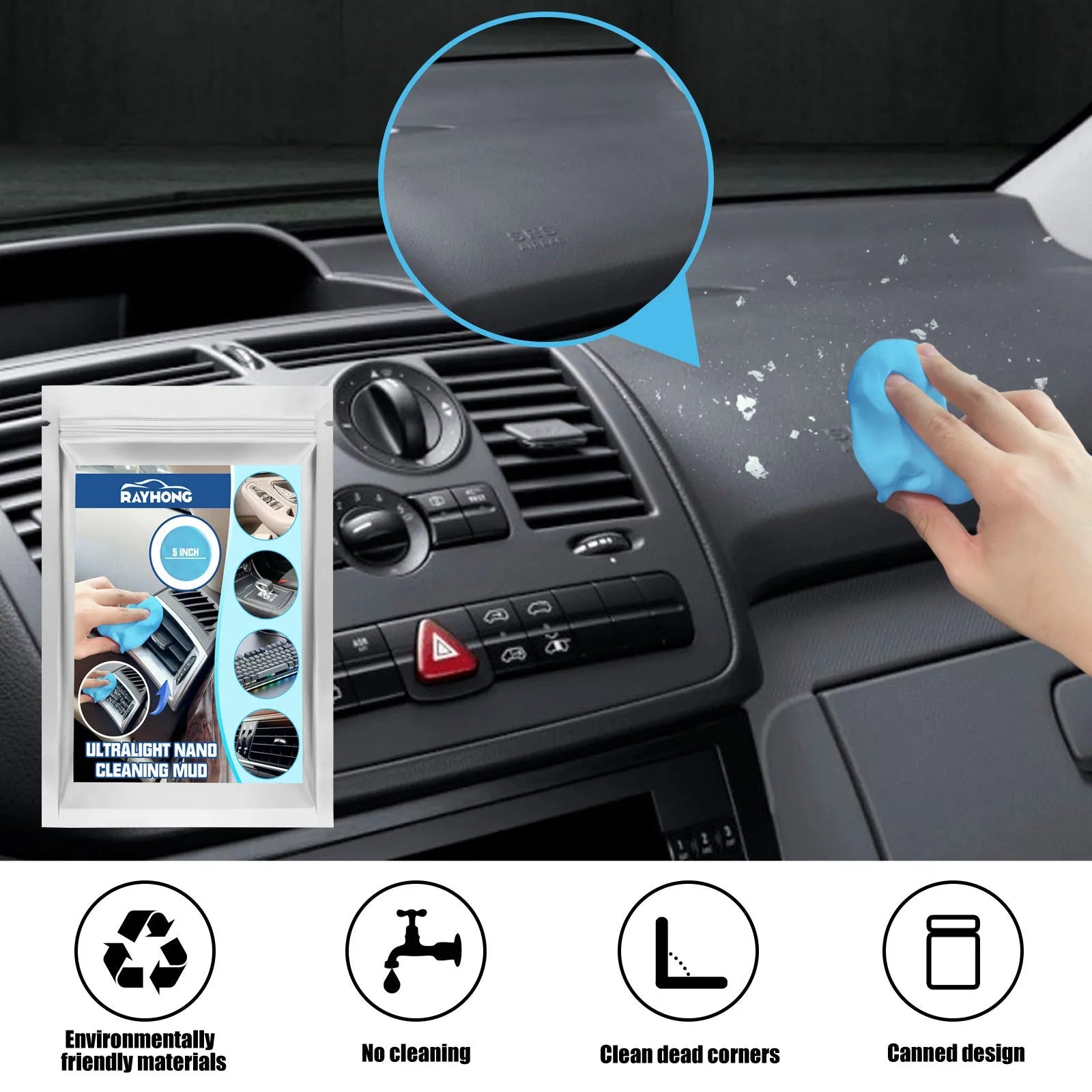 20g car interior cleaning mud for dust removal from gaps, measuring 15cm by 10cm.