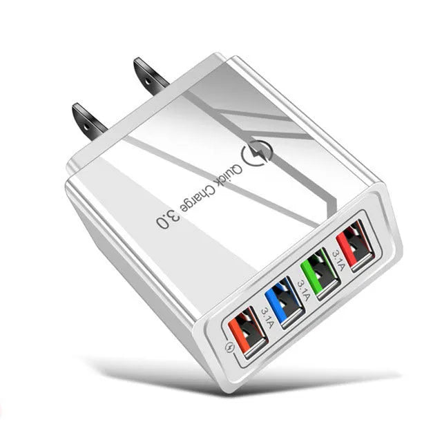 Black and white multi-port USB wall charger with luminous light indicator and UK three-pin plug