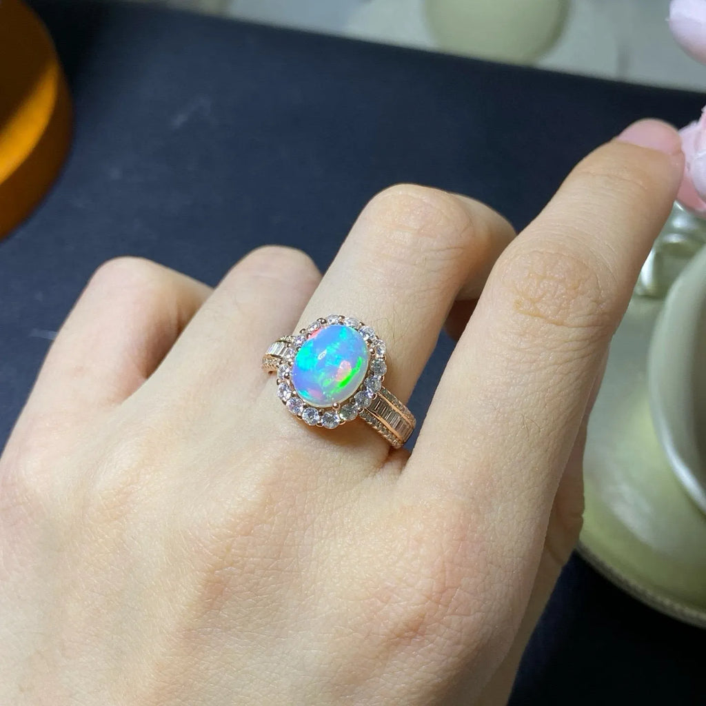 Handmade natural opal ring in silver with choice of rose gold, white gold, or yellow gold plating