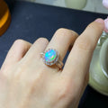 Handmade natural opal ring in silver with choice of rose gold, white gold, or yellow gold plating