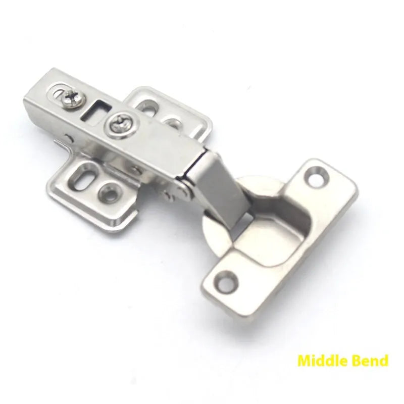 761 nickel-plated cold rolled steel hydraulic damping hinge for cabinets, shown in straight, middle, and large bend types.