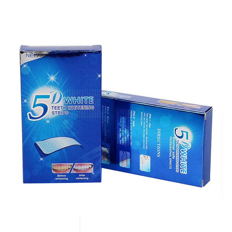 5D gel teeth whitening strips for false teeth veneers dentist oral hygiene care kit with mint fragrance in white packaging