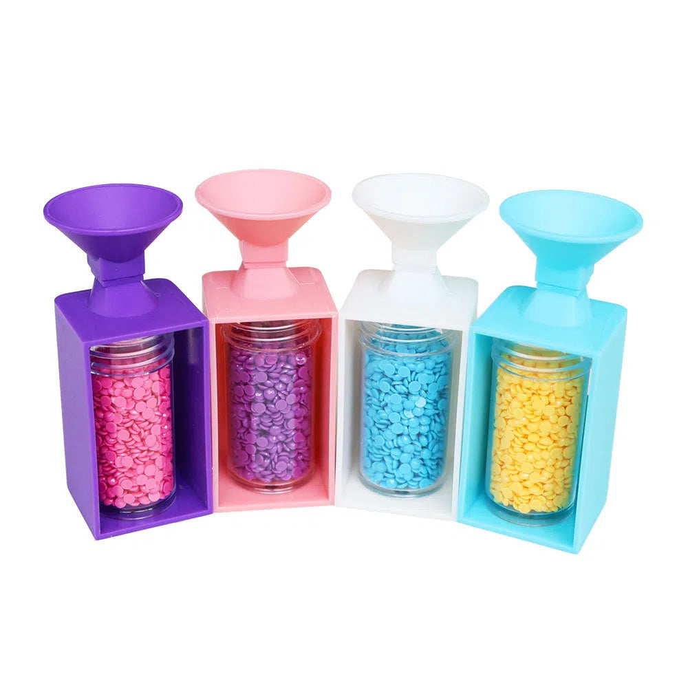 Plastic diamond painting funnel tool set with inverted drill funnel and multi-function drill disc funnel options