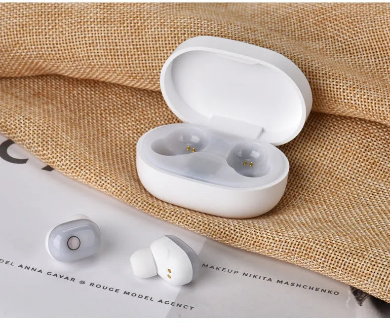 Wireless mini binaural headphones with charging case in black, Bluetooth 5.0, touch controls