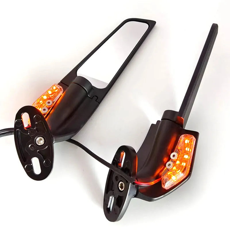 Pair of yellow light motorcycle spoiler rearview mirror reflectors with aluminium alloy housing