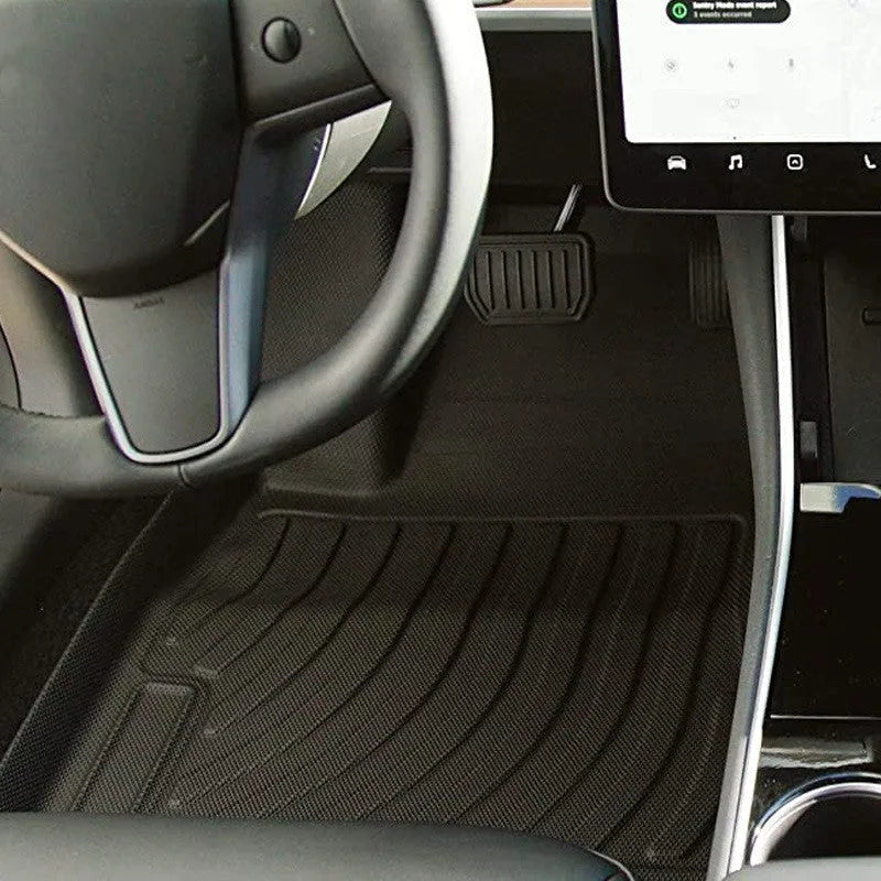 Tesla car floor mats with rubber construction and TPE footrest sections