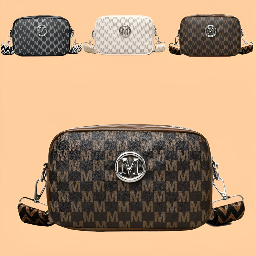 Women's wide-strap crossbody bag in PU leather with three-dimensional pocket