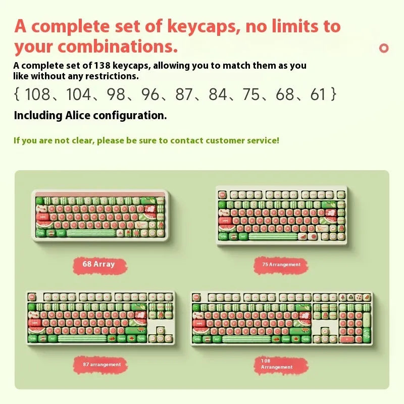 Watermelon-themed mechanical keyboard key cap set with blue accent keys and sublimation printing