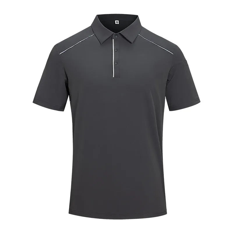 Men's solid colour quick-dry polo shirt with short sleeves and a slit detail.