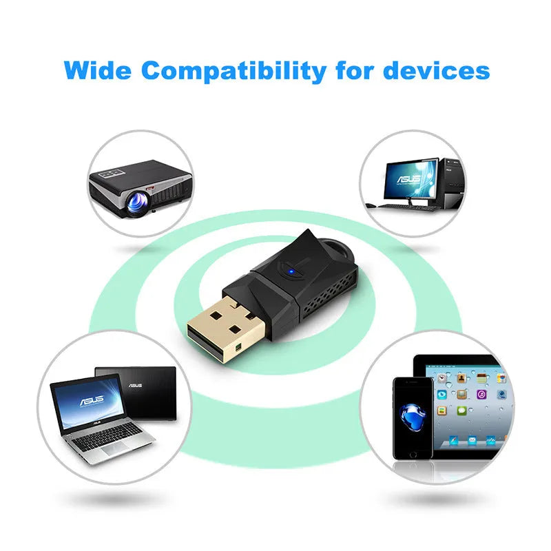 Small white USB wireless WiFi adapter with internal antenna for 300 Mbps network connection