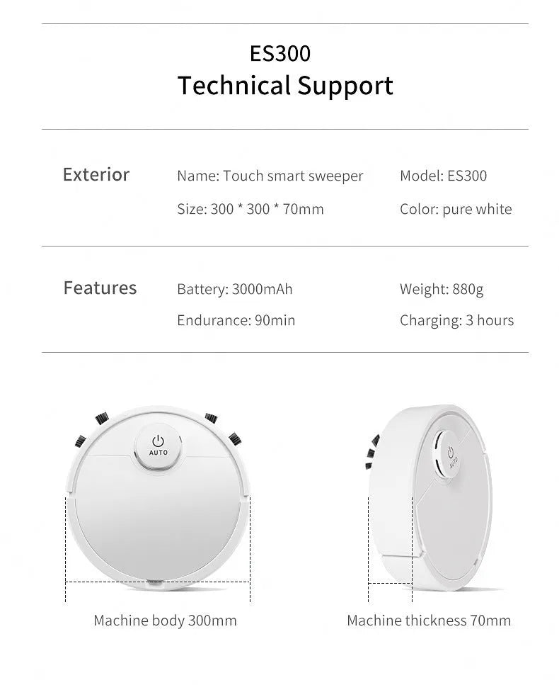 Automatic sweeping robot with ABS plastic housing measuring 28cm square for floor cleaning