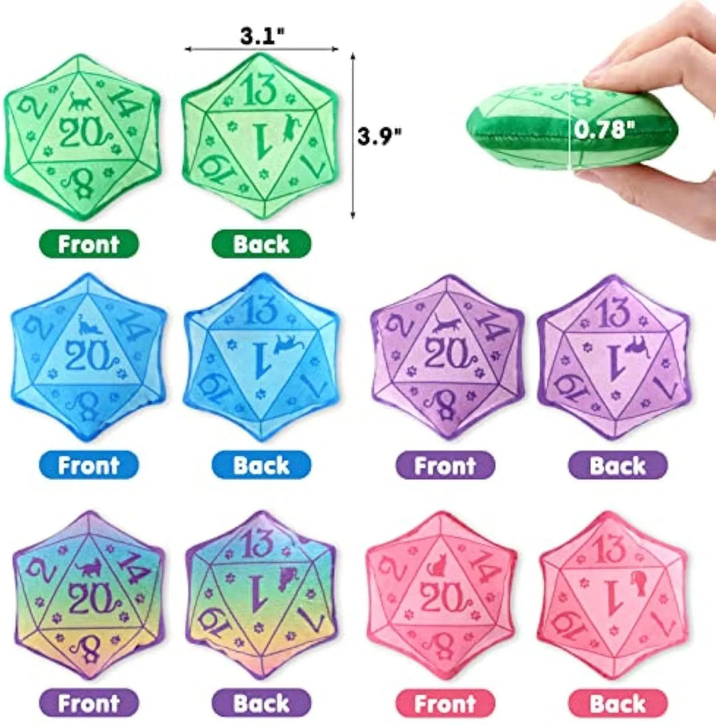 Blue dice-shaped catnip toy with dot markings on cube faces